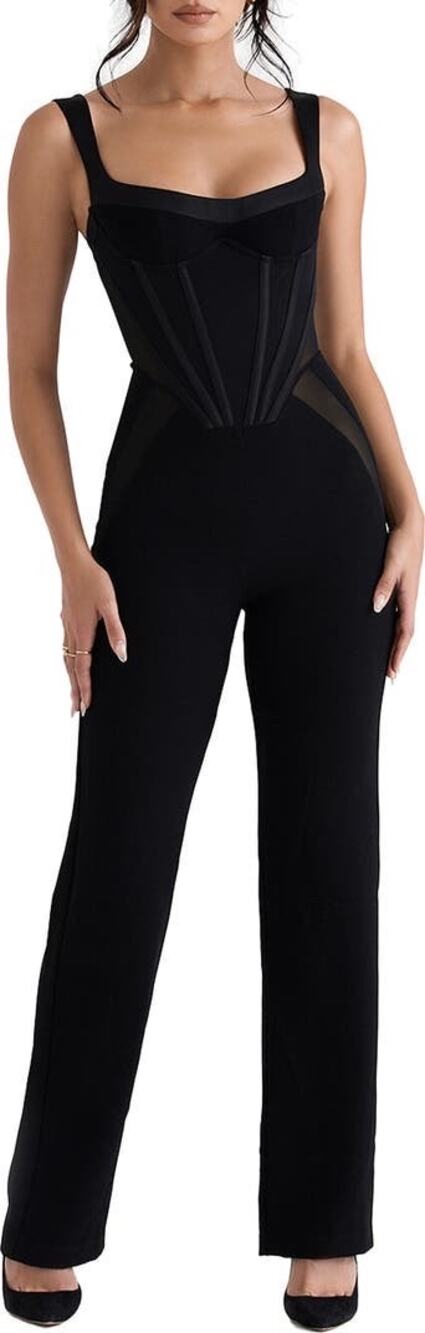 House of CB Mylene Corset Straight Leg Black Cocktail Formal Jumpsuit S